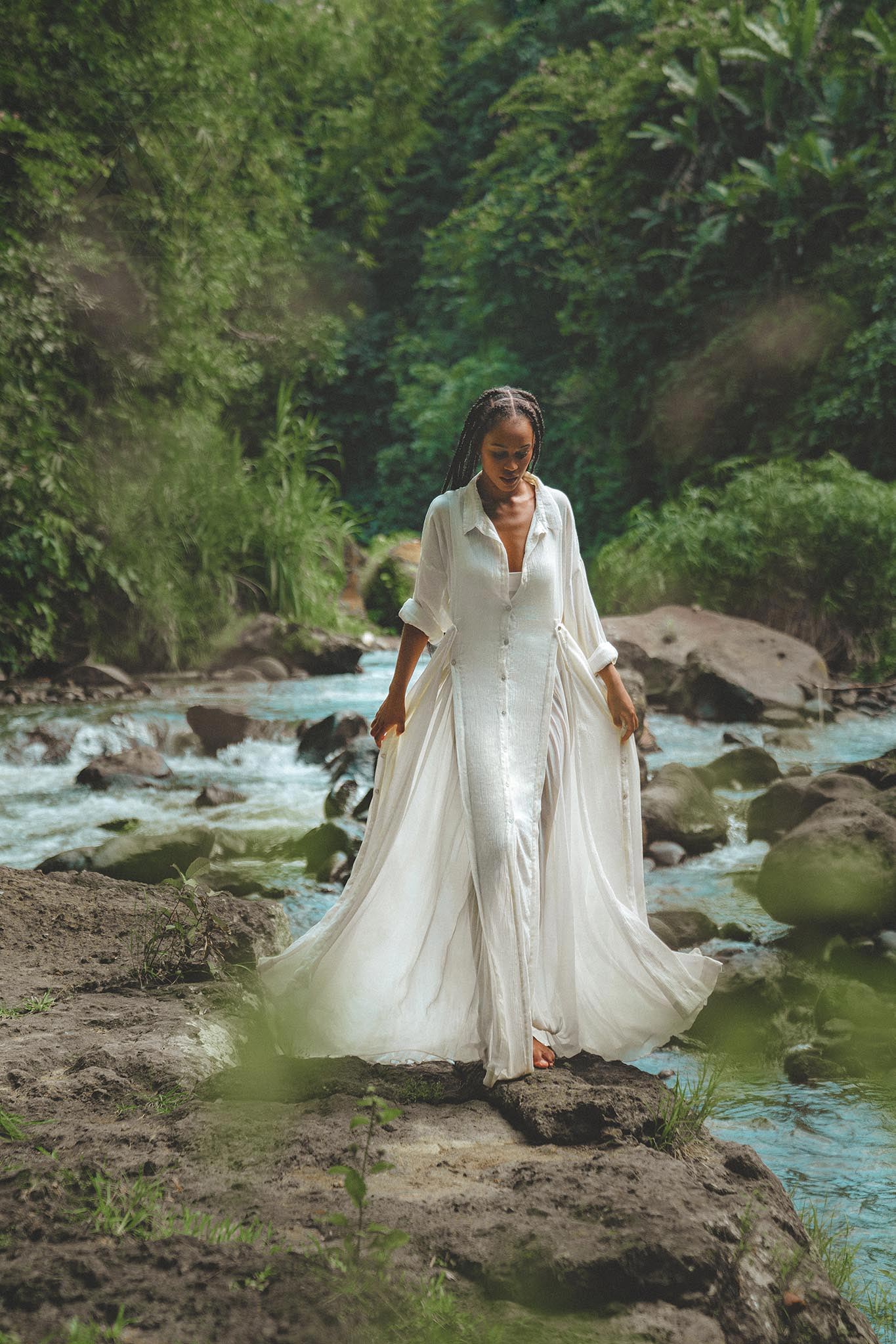 Get ready for summer in Aya Sacred Wear's Off White Light Cotton Dress.