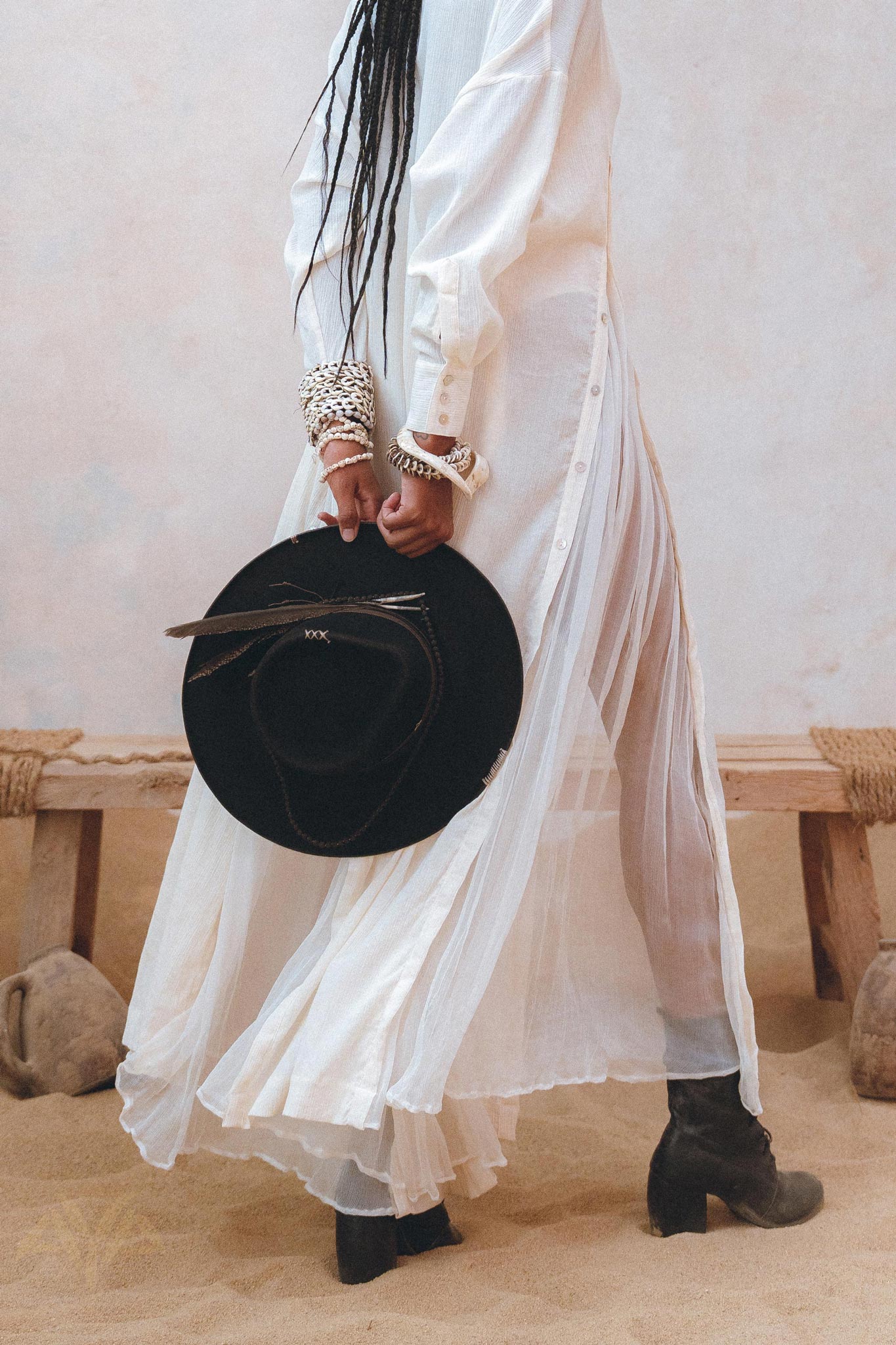 Feel like a goddess in Aya Sacred Wear's Off White Light Cotton Dress.