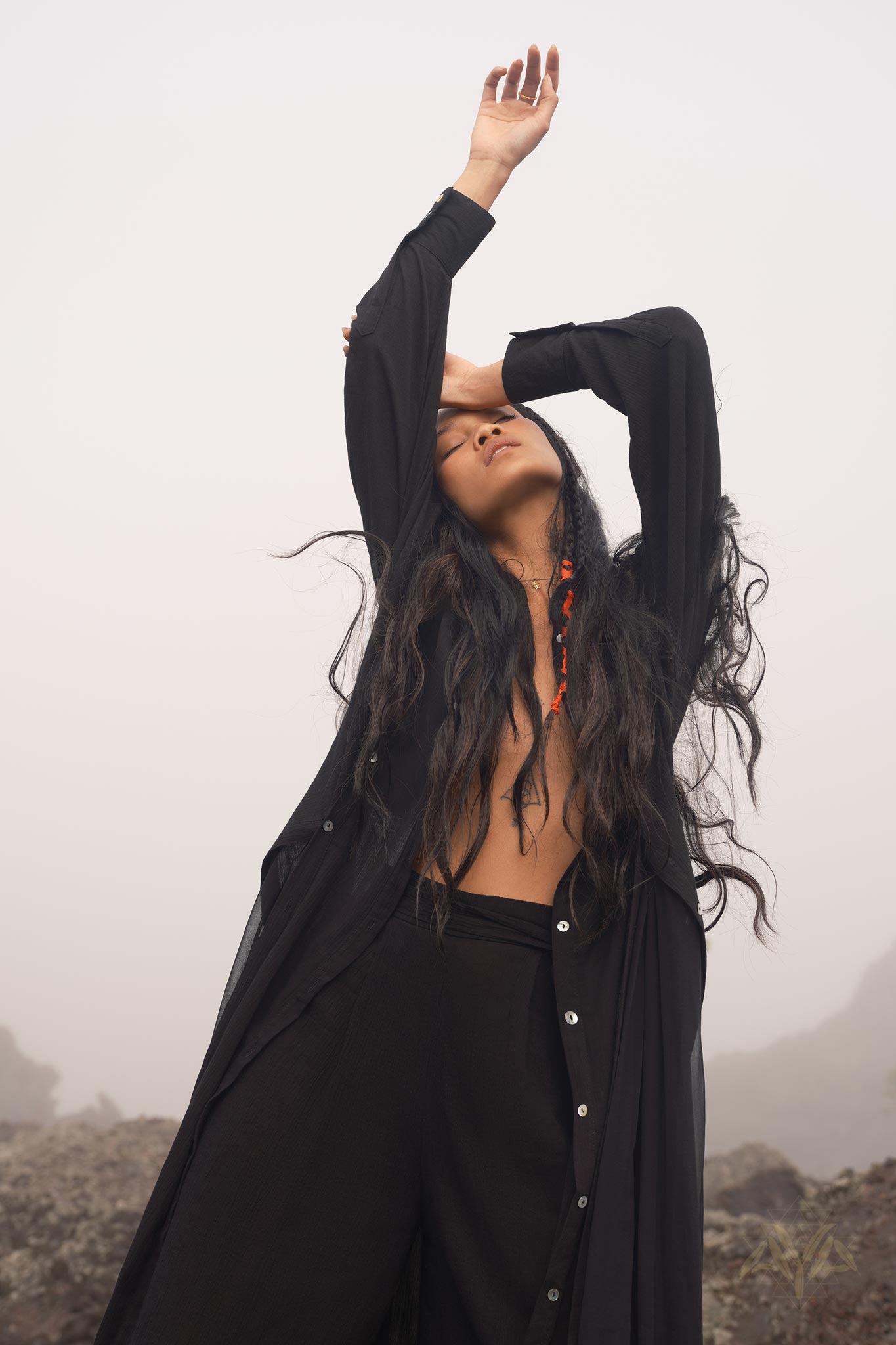 Boho-inspired black shirt dress for women - a masterpiece of organic cotton and silk chiffon!