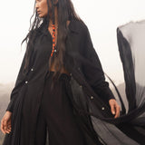 Black Gothic cover-up dress - a flowing silhouette with adjustable buttons of shells.