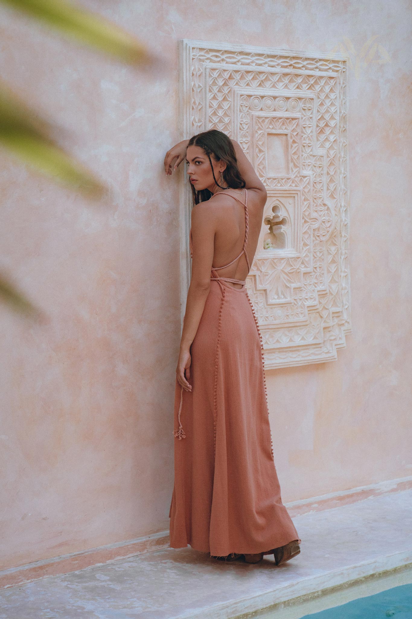 Boho Goddess Dress, Bohemian Dress, Dusty Pink Open Back Dress - AYA Sacred Wear