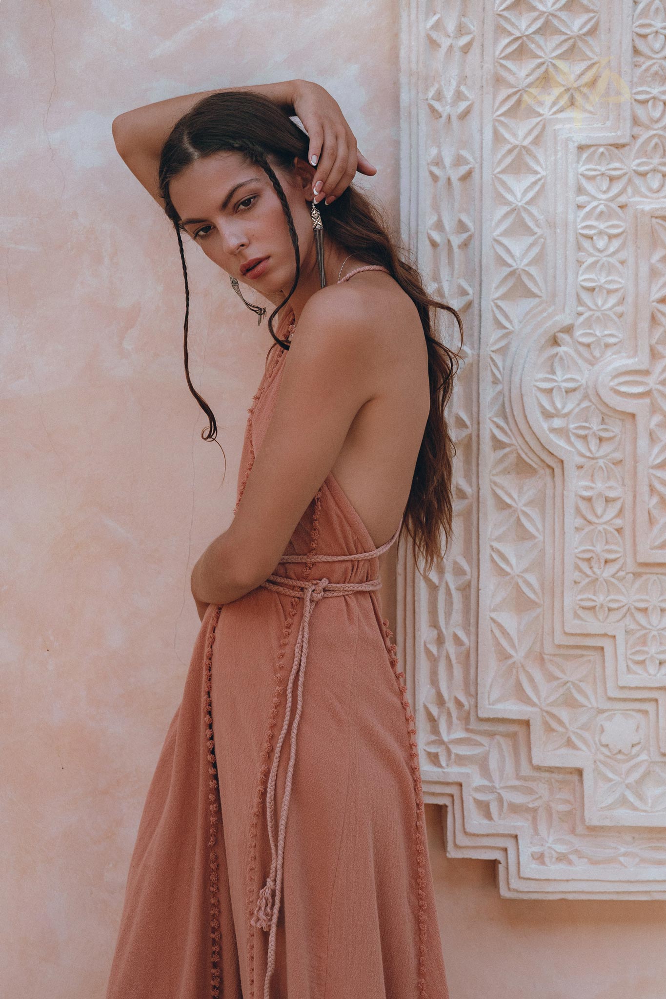 Boho Goddess Dress, Bohemian Dress, Dusty Pink Open Back Dress - AYA Sacred Wear