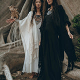 Black Boho Poncho, Long Poncho Robe Cardigan, Bridal Cover Up Cardigan - AYA Sacred Wear
