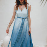 Boho Macrame Bridesmaid Dress, Off-White to Sky Blue Multiway Dress - AYA Sacred Wear