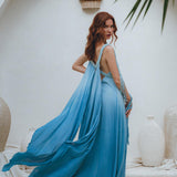 Boho Macrame Bridesmaid Dress, Off-White to Sky Blue Multiway Dress - AYA Sacred Wear