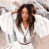 Boho Wrap Top, Wide Sleeve Crop Top, Organic Kimono Blouse - AYA Sacred Wear
