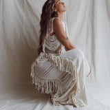 Boho Beach Wedding Dress, Bohemian Wedding Dress Hand Loomed with Tassels - AYA Sacred Wear