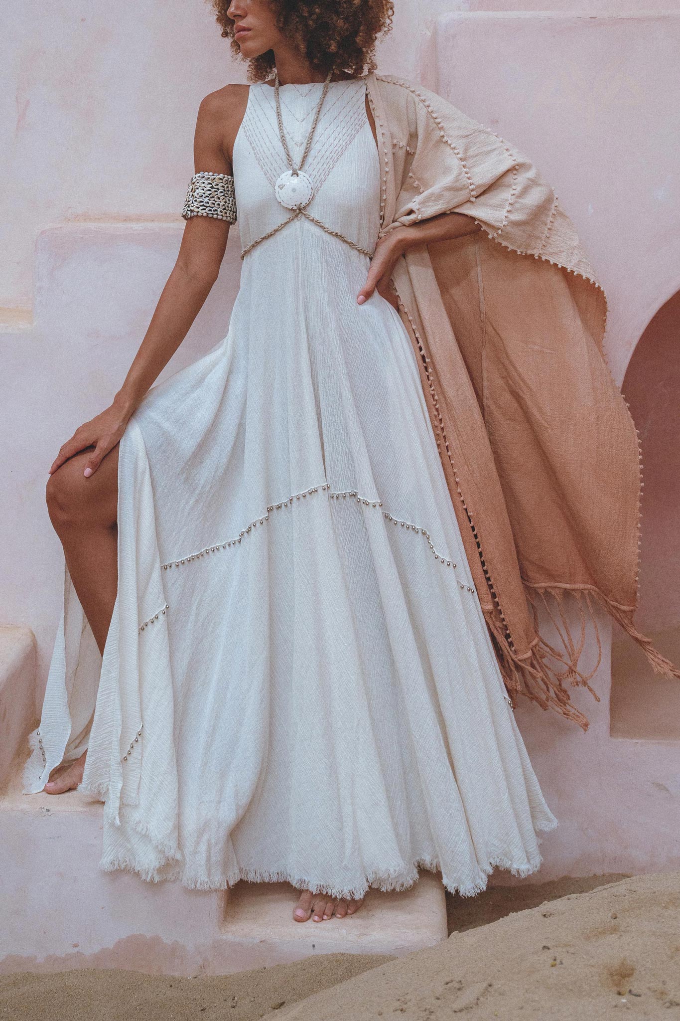 Brighten Up Your Wardrobe with Aya Sacred Wear's Off White Hand Embroidered Dress 