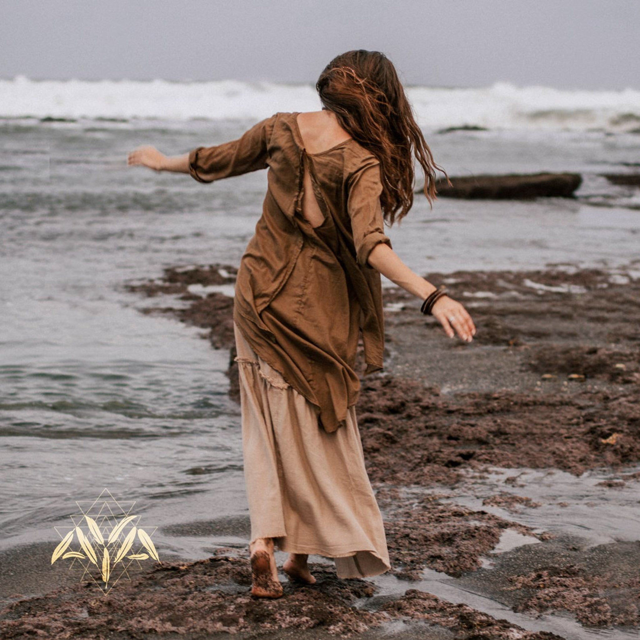 Brown Light Cotton "Dragonfly" Boho Blouse - AYA Sacred Wear