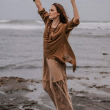 Brown Light Cotton "Dragonfly" Boho Blouse - AYA Sacred Wear