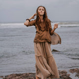 Brown Light Cotton "Dragonfly" Boho Blouse - AYA Sacred Wear
