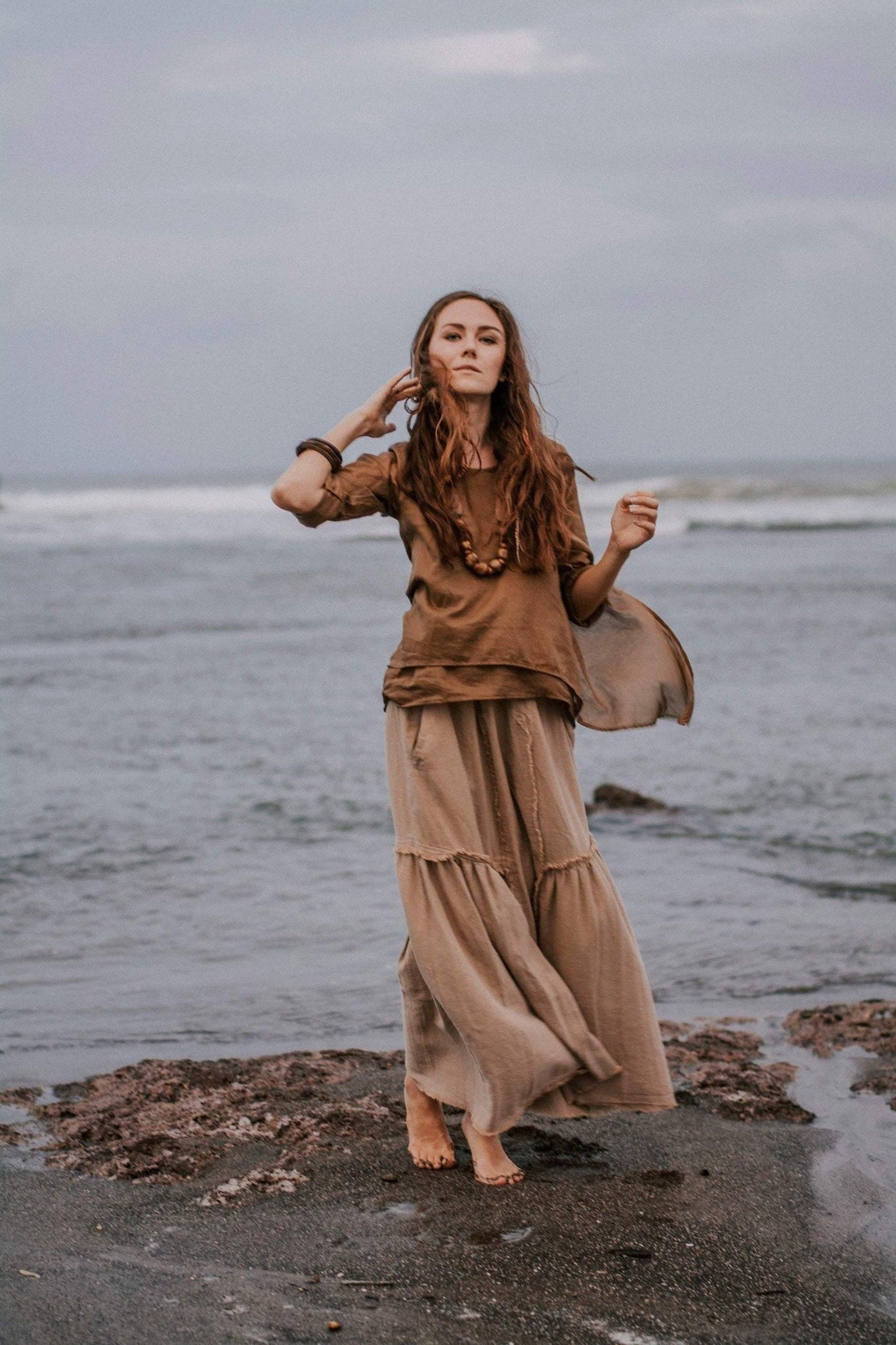 Brown Light Cotton "Dragonfly" Boho Blouse - AYA Sacred Wear