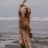 Brown Light Cotton "Dragonfly" Boho Blouse - AYA Sacred Wear