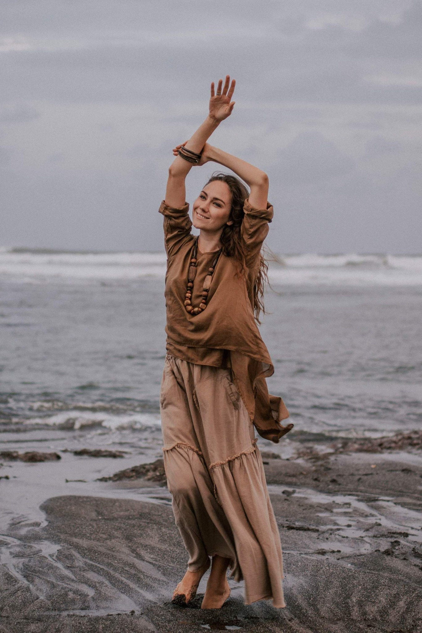 Brown Light Cotton "Dragonfly" Boho Blouse - AYA Sacred Wear