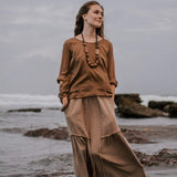 Brown Light Cotton "Dragonfly" Boho Blouse - AYA Sacred Wear