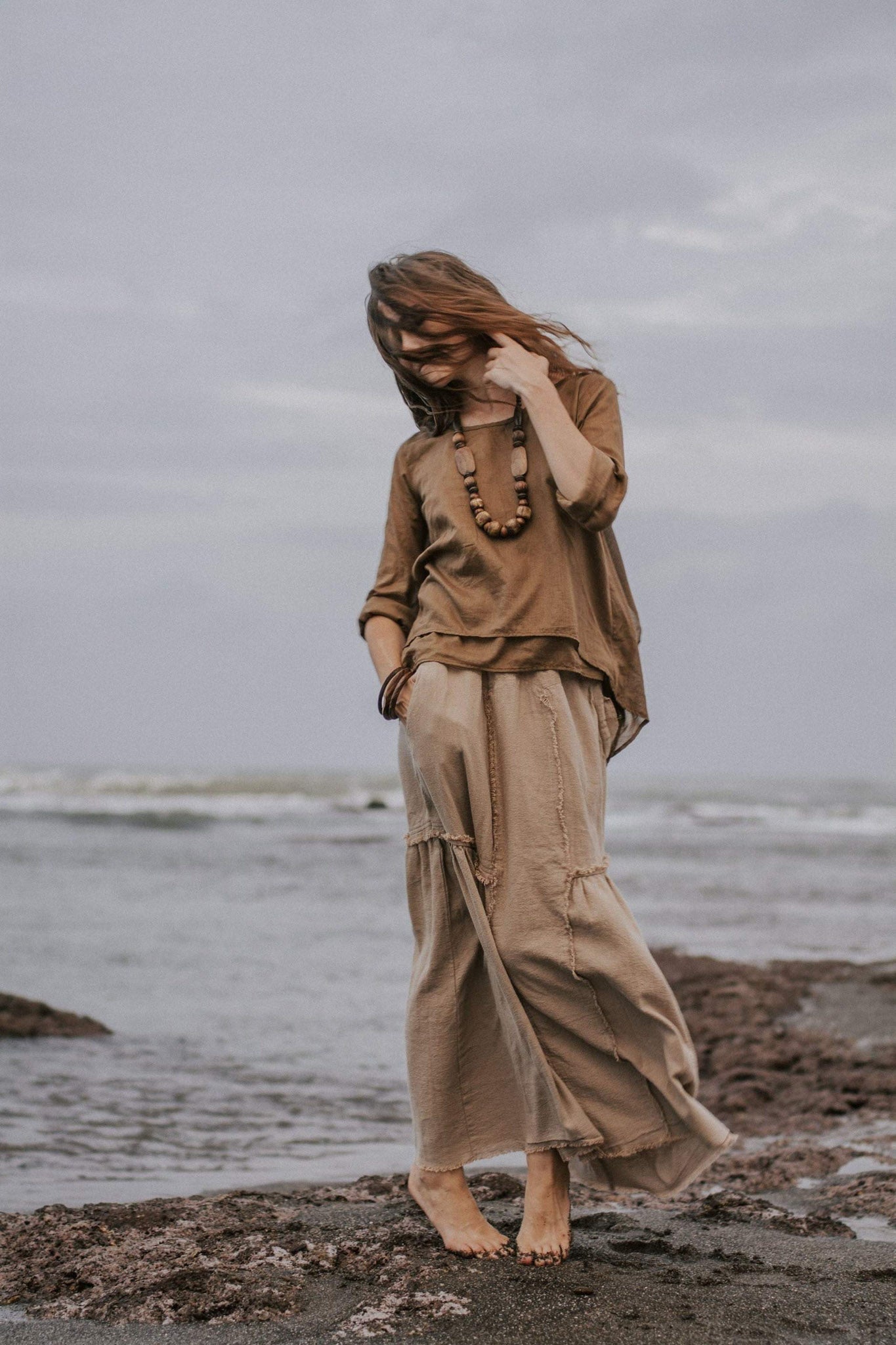 Brown Light Cotton "Dragonfly" Boho Blouse - AYA Sacred Wear