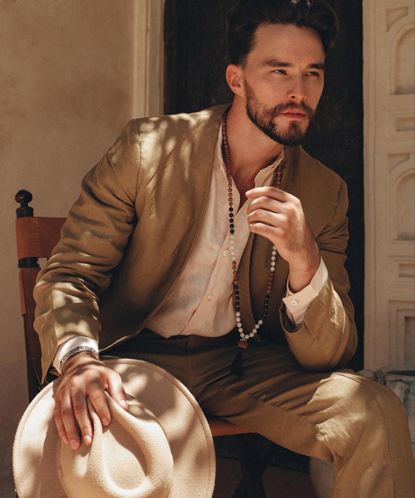 Brown Linen Blazer Jacket for Men - AYA Sacred Wear