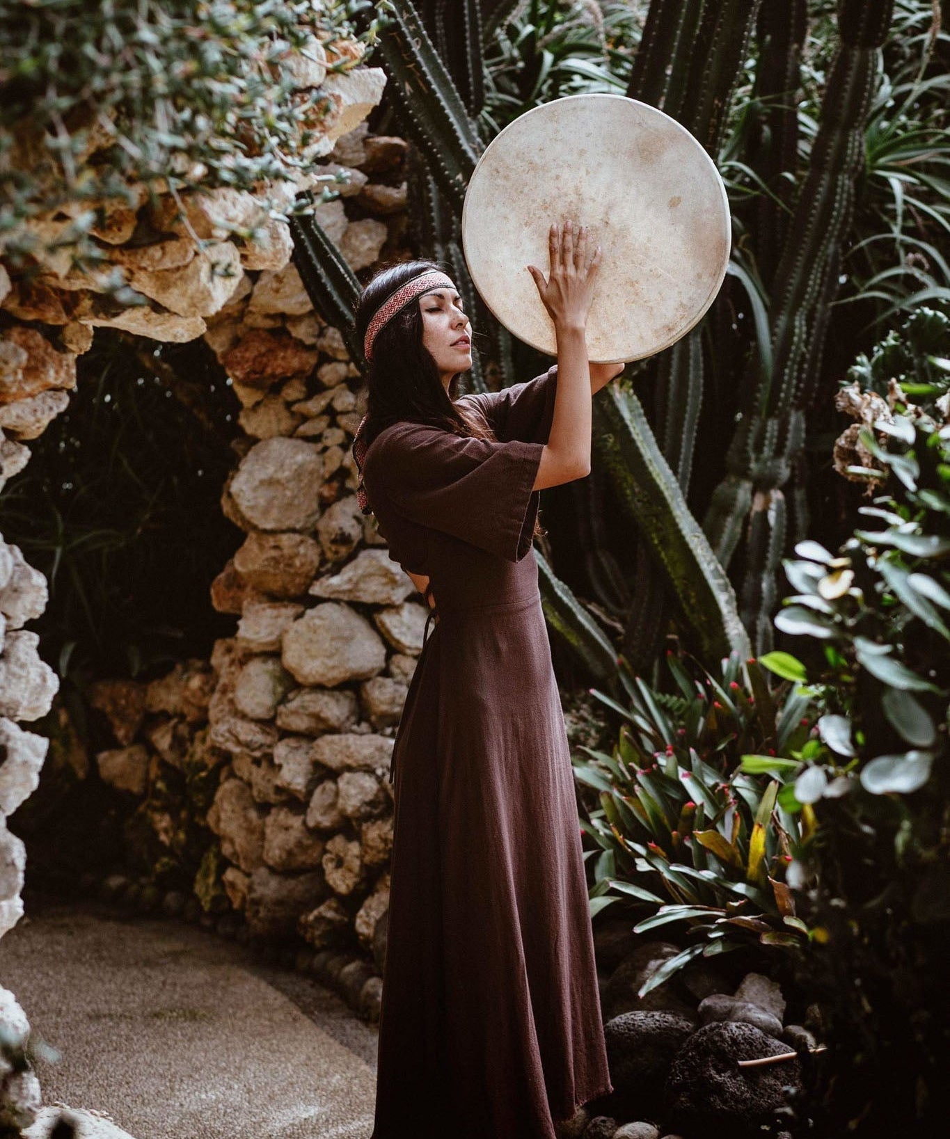 Brown Organic Cotton Boho Dress with Half Sleeves - AYA Sacred Wear