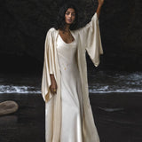 Cream Silk Kimono Cover Up • Wide Sleeve Bohemian Cardigan - AYA Sacred Wear