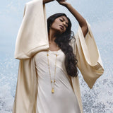 Cream Silk Kimono Cover Up • Wide Sleeve Bohemian Cardigan - AYA Sacred Wear