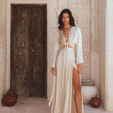 Cream Venus Peace Silk Blouse • Elegant Goddess Sleeves Crop Top • Kimono Blouse - AYA Sacred Wear