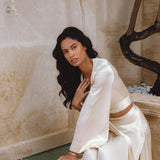 Cream Venus Peace Silk Blouse • Elegant Goddess Sleeves Crop Top • Kimono Blouse - AYA Sacred Wear
