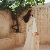 Cream Venus Peace Silk Blouse • Elegant Goddess Sleeves Crop Top • Kimono Blouse - AYA Sacred Wear