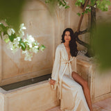 Cream Venus Peace Silk Blouse • Elegant Goddess Sleeves Crop Top • Kimono Blouse - AYA Sacred Wear
