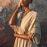 Creamy Sage Boho Dress • Plus Size Dress for Women • Kaftan Maxi Dress - AYA Sacred Wear