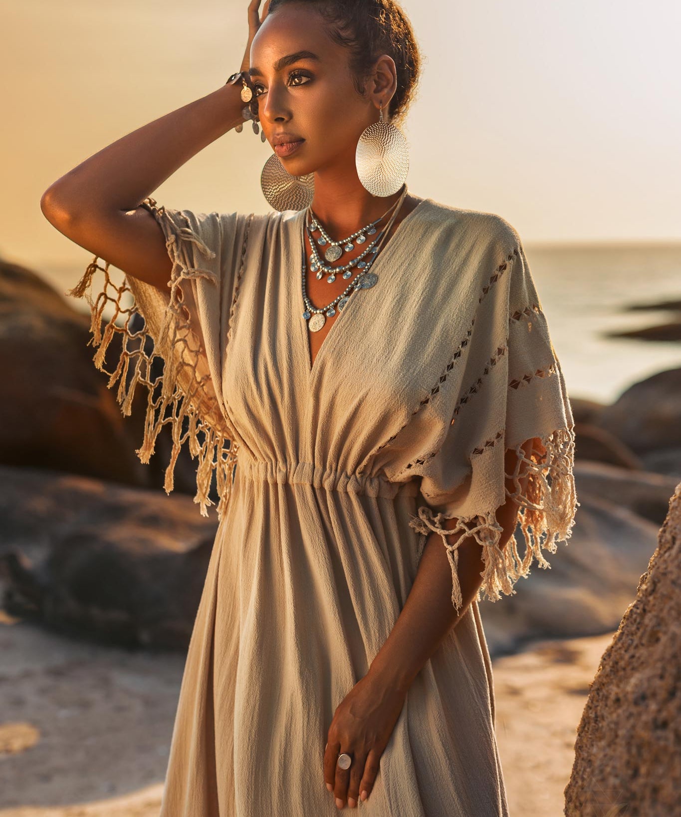 Creamy Sage Boho Dress • Plus Size Dress for Women • Kaftan Maxi Dress - AYA Sacred Wear
