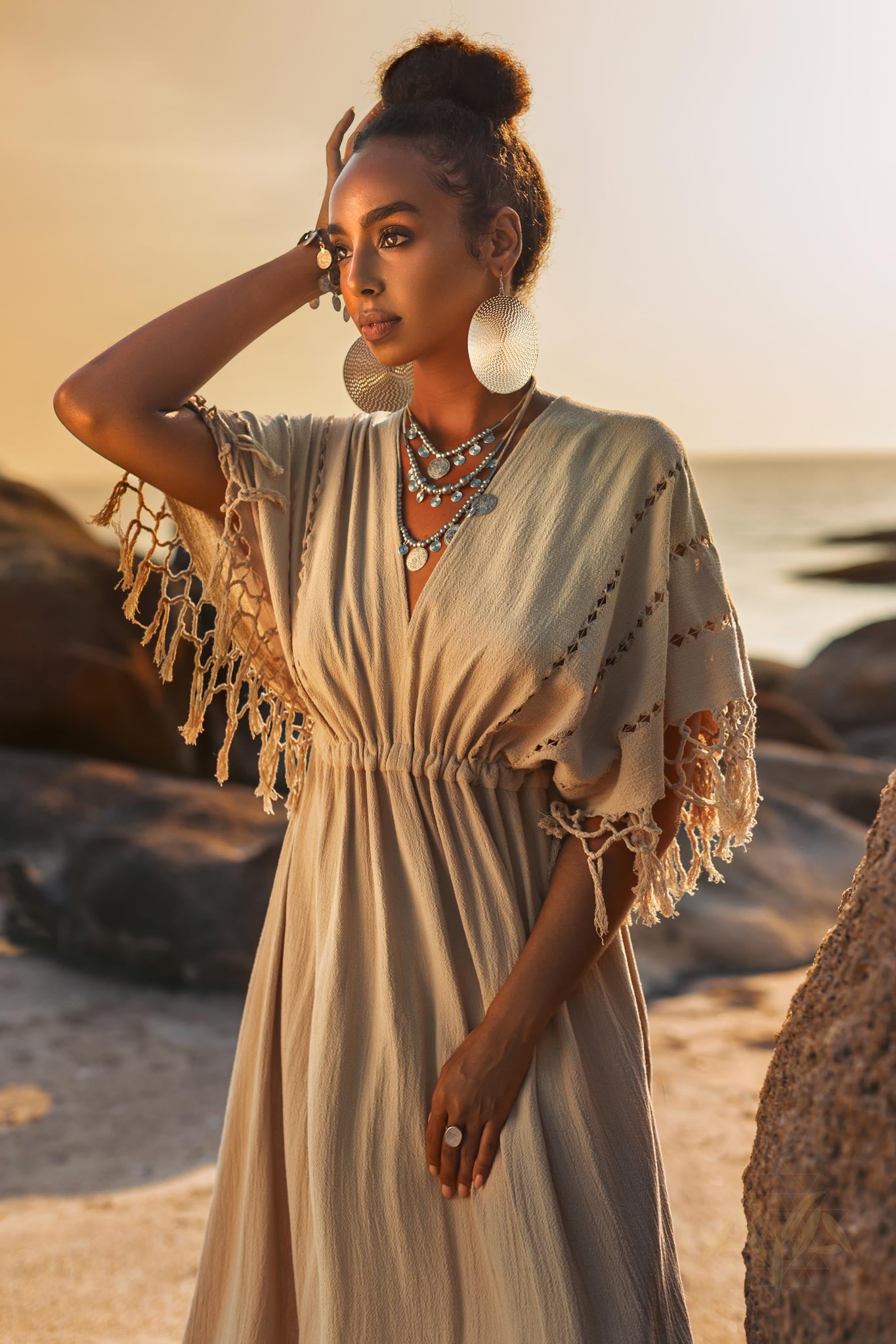 Creamy Sage Boho Dress • Plus Size Dress for Women • Kaftan Maxi Dress - AYA Sacred Wear