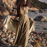 Dark Green Greek Goddess Dress • Bohemian Braided Dress • Open Back Dress - AYA Sacred Wear
