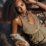Dark Green Greek Goddess Dress • Bohemian Braided Dress • Open Back Dress - AYA Sacred Wear