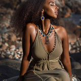 Dark Green Greek Goddess Dress • Bohemian Braided Dress • Open Back Dress - AYA Sacred Wear