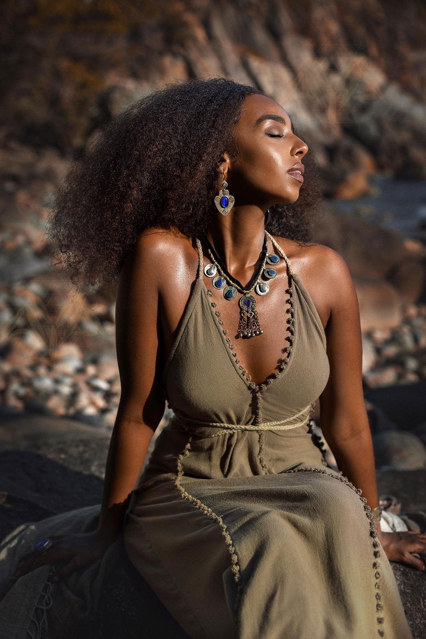 Dark Green Greek Goddess Dress • Bohemian Braided Dress • Open Back Dress - AYA Sacred Wear