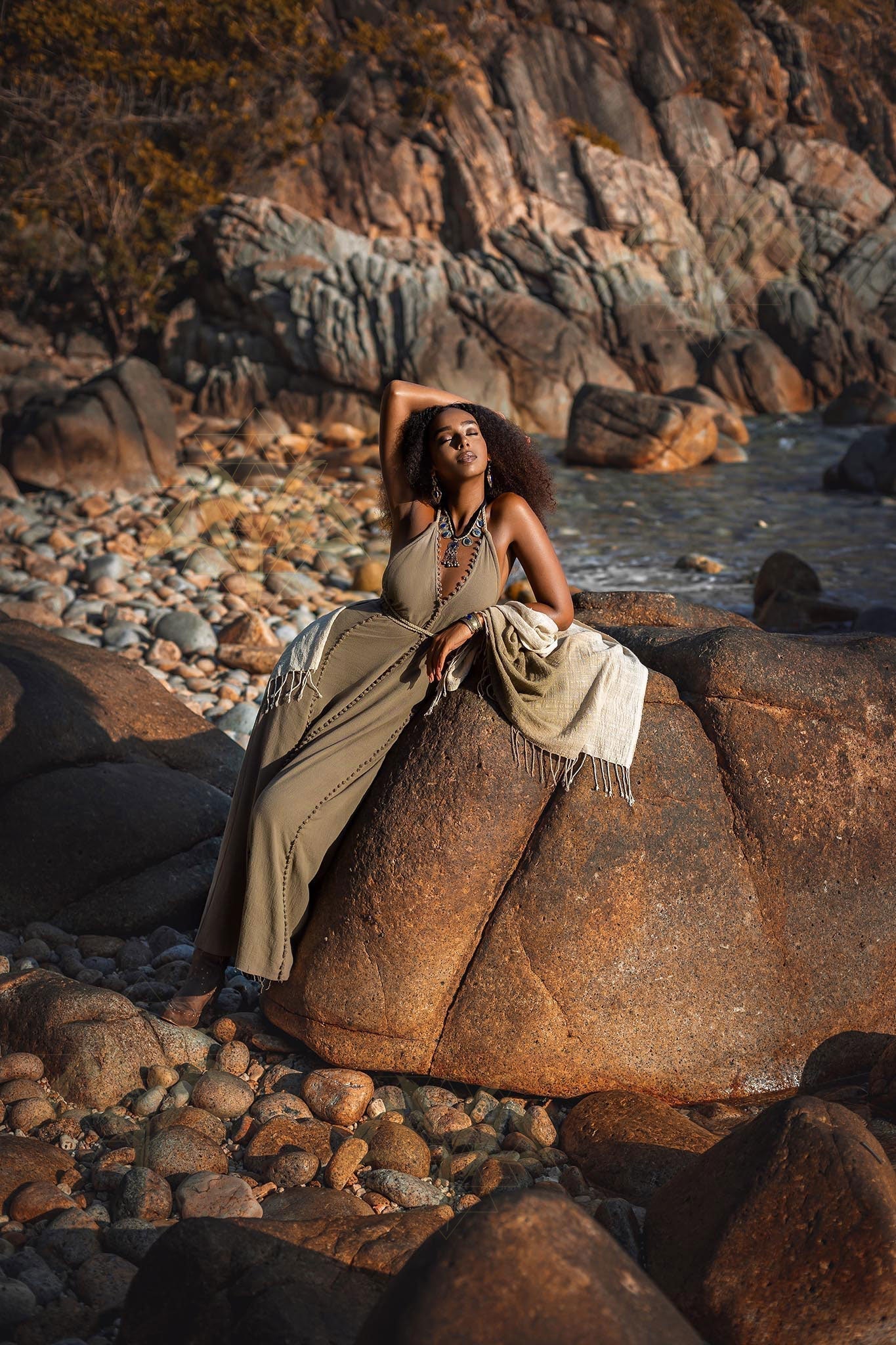 Dark Green Greek Goddess Dress • Bohemian Braided Dress • Open Back Dress - AYA Sacred Wear