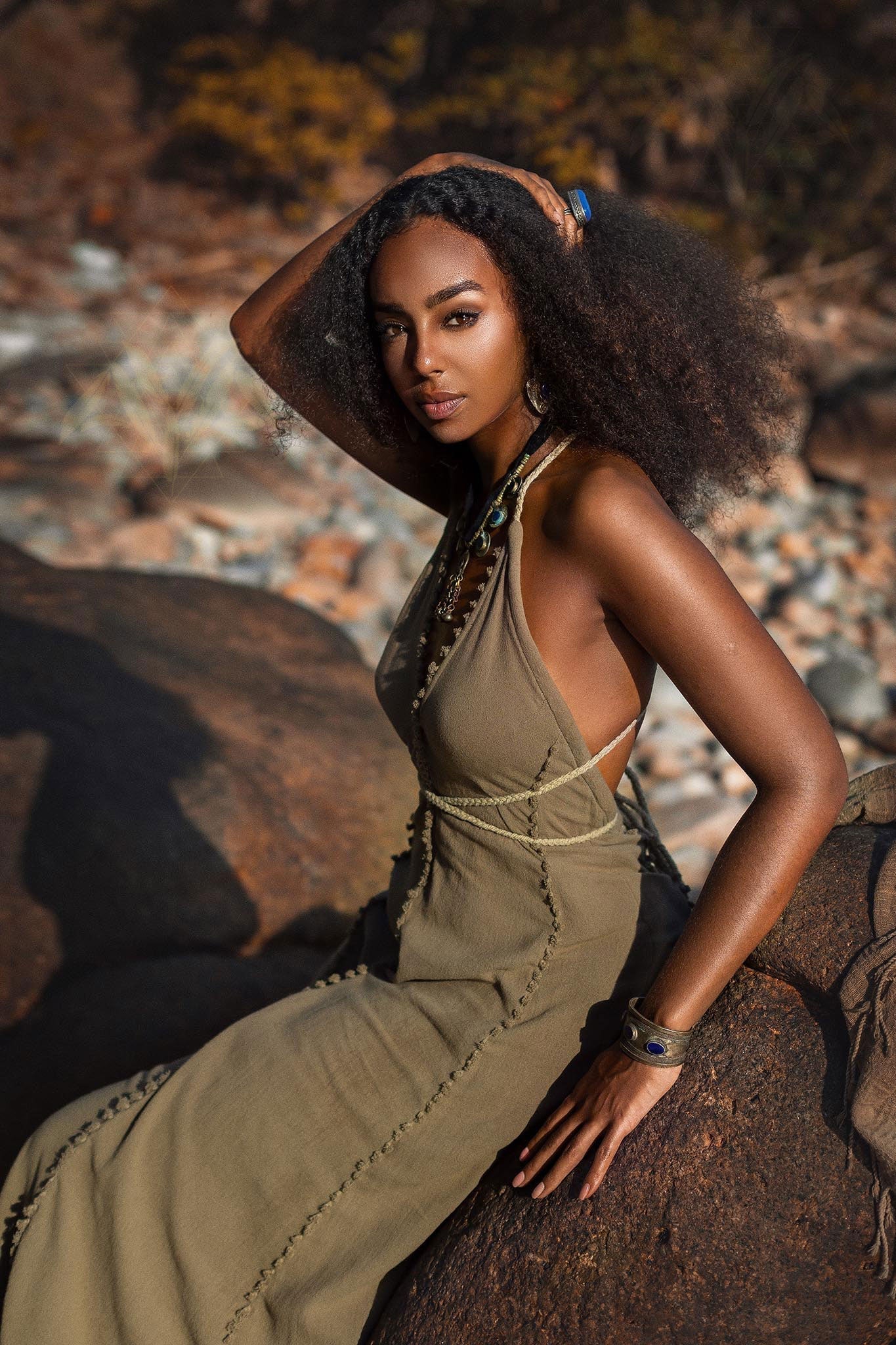 Dark Green Greek Goddess Dress • Bohemian Braided Dress • Open Back Dress - AYA Sacred Wear