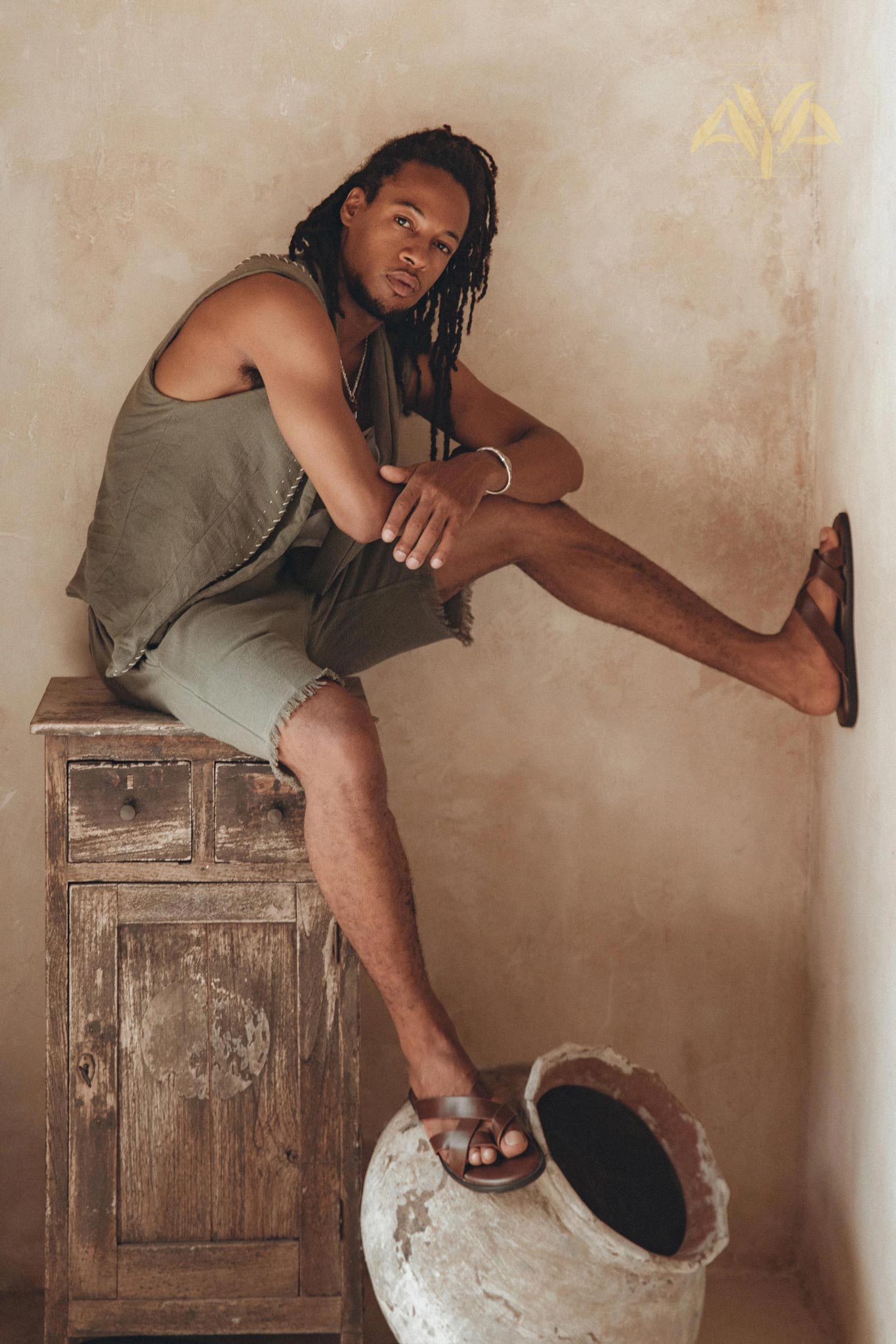 Dark Sage Green Hand Embroidered Vest for Men  by AYA Sacred Wear