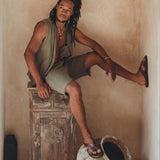 Dark Sage Green Hand Embroidered Vest for Men  by AYA Sacred Wear