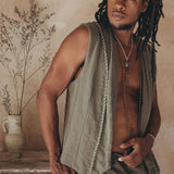 Dark Sage Green Hand Embroidered Vest for Men  by AYA Sacred Wear
