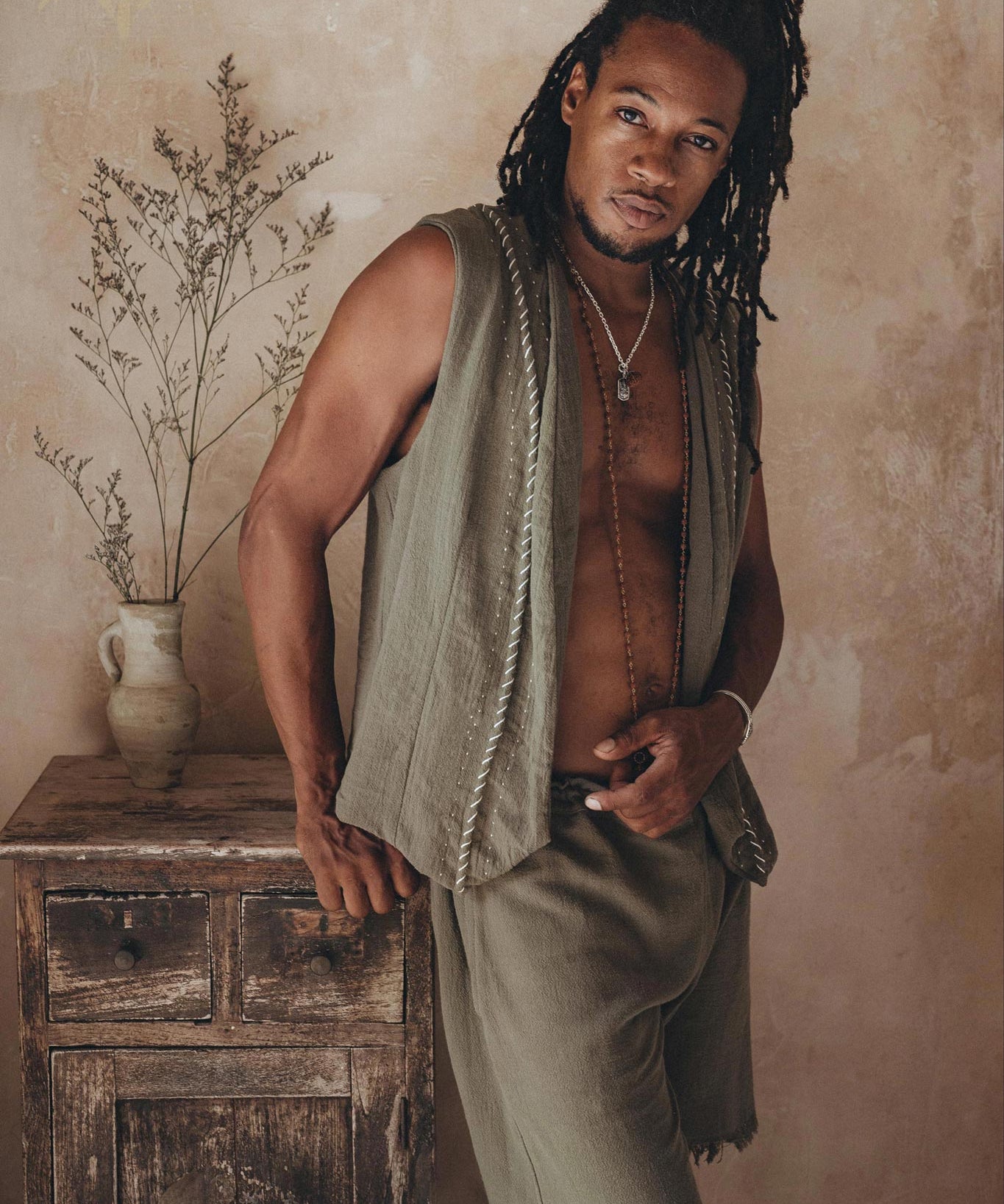 Dark Green Hand Embroidered Vest for Men - AYA Sacred Wear
