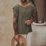 Dark Green Raw Edge Thick Cotton Top Tee for Men - AYA Sacred Wear
