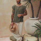 Dark Green Raw Edge Thick Cotton Top Tee for Men - AYA Sacred Wear