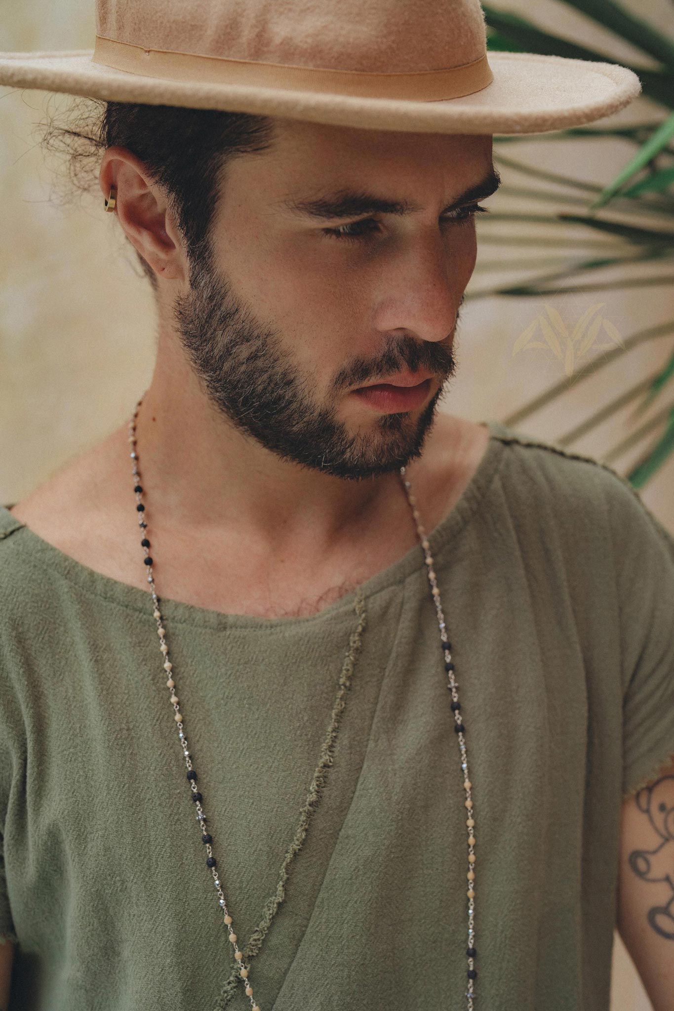 Dark Green Raw Edge Thick Cotton Top Tee for Men - AYA Sacred Wear