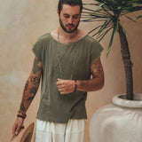 Dark Green Raw Edge Thick Cotton Top Tee for Men - AYA Sacred Wear
