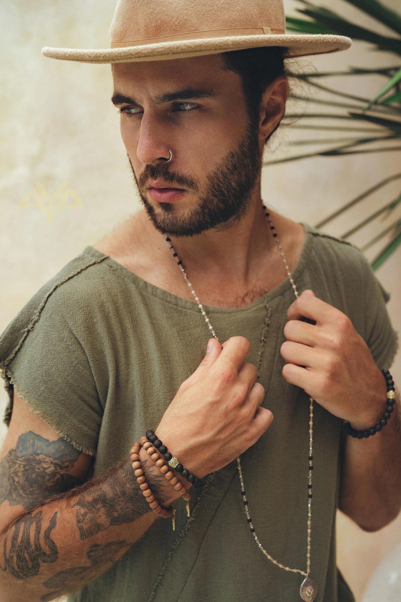 Dark Green Raw Edge Thick Cotton Top Tee for Men - AYA Sacred Wear