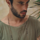 Dark Green Raw Edge Thick Cotton Top Tee for Men