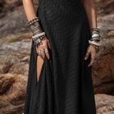 Dhara Loom Dress in Black Colour — Handwoven Cotton Bridesmaid Boho Dress - AYA Sacred Wear