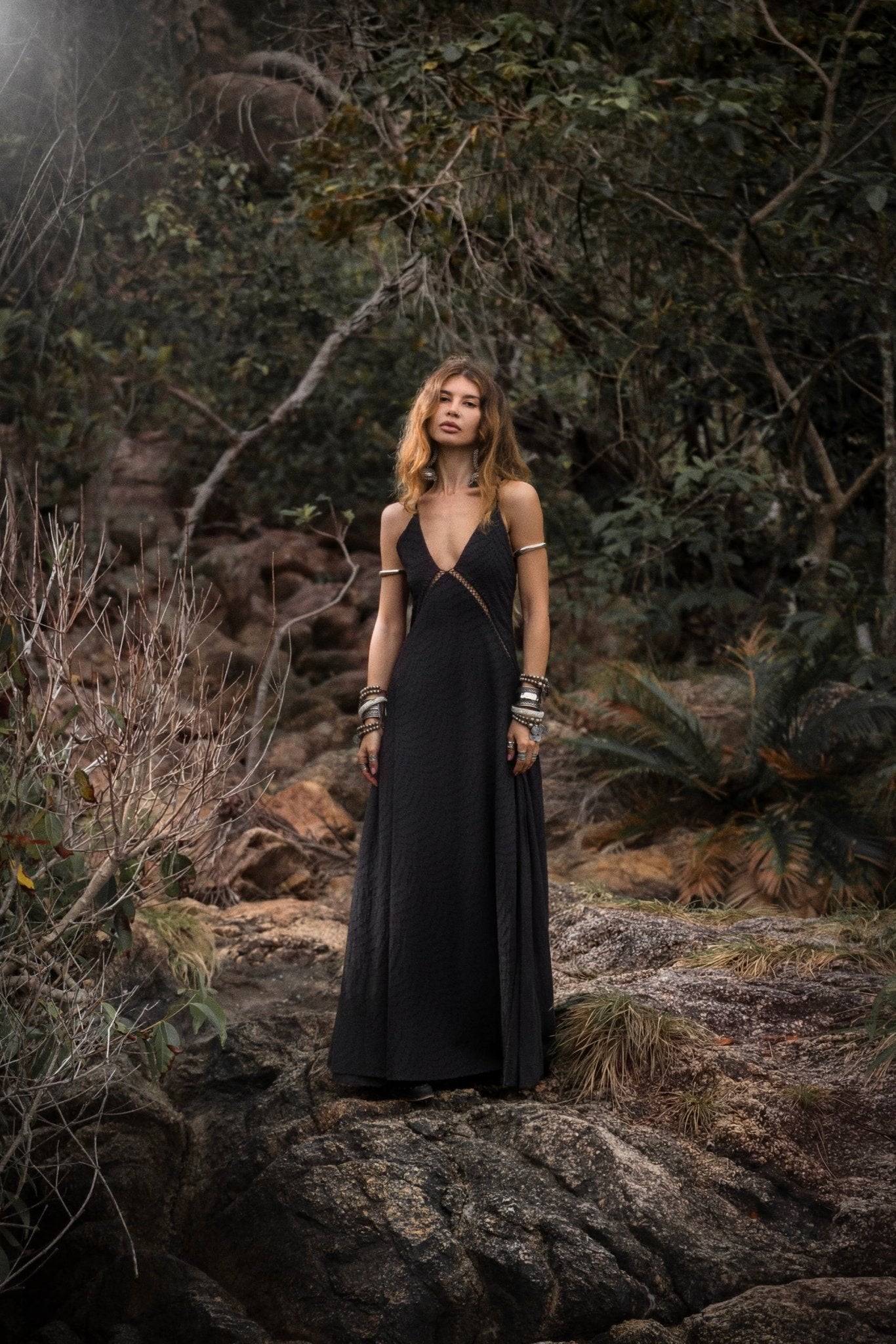 Dhara Loom Dress in Black Colour — Handwoven Cotton Bridesmaid Boho Dress - AYA Sacred Wear