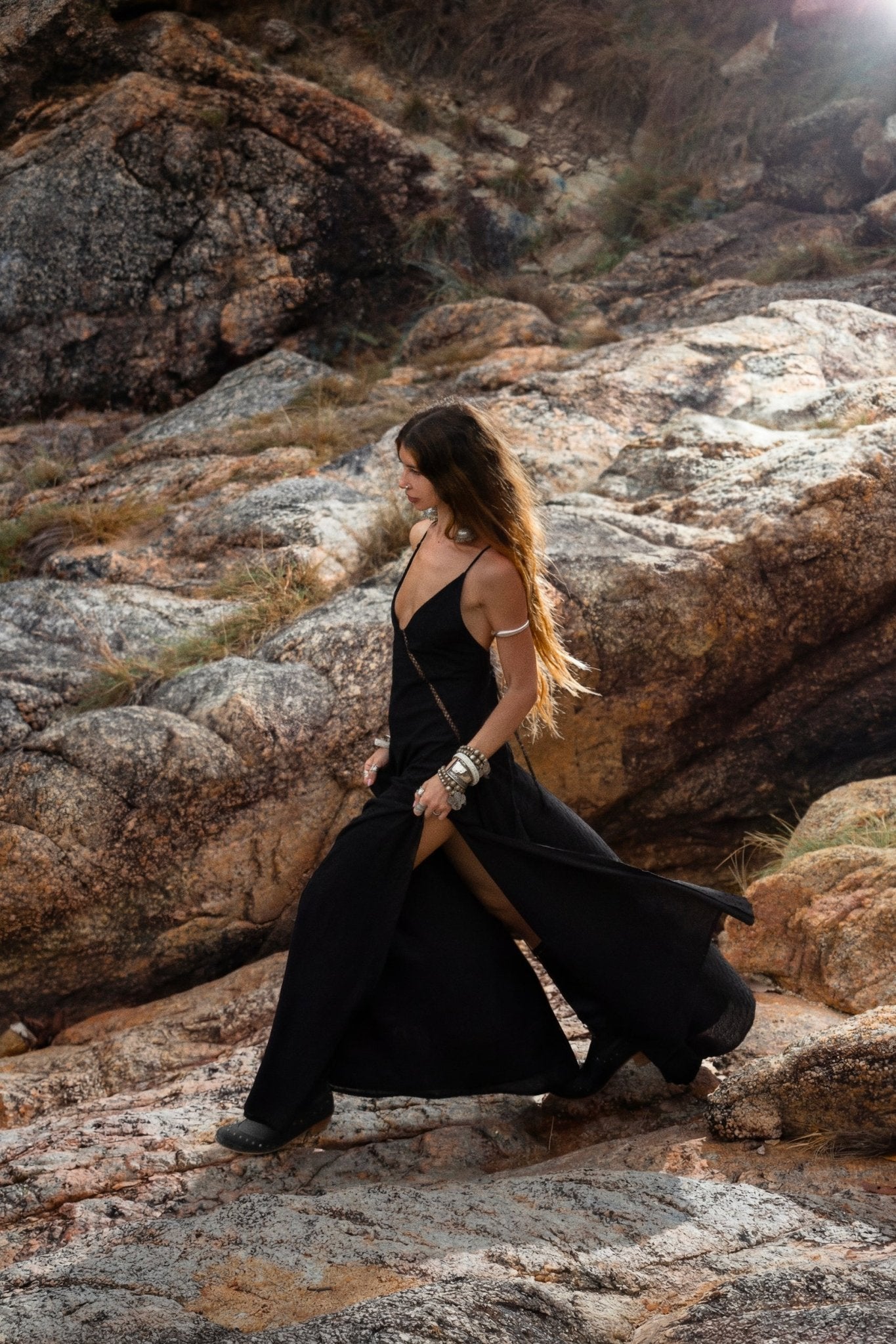Dhara Loom Dress in Black Colour — Handwoven Cotton Bridesmaid Boho Dress - AYA Sacred Wear